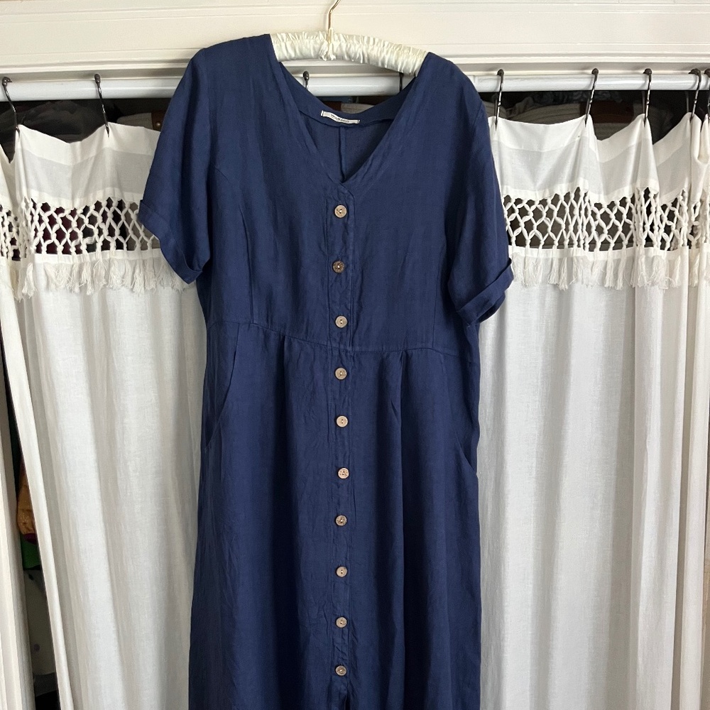 Navy Linen dress womens 12-14